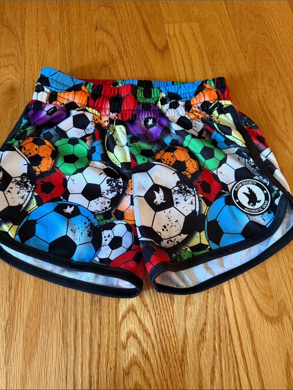 Girls Colorful Soccer Print Athletic Shorts